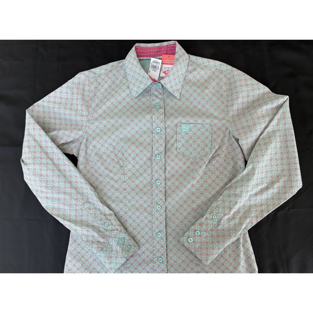NWT Cinch Shirt Womens Medium Green Geometric Long Sleeve Button Down Western
